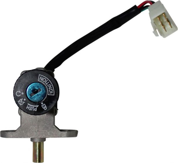 Ignition Key Switch - 4 pin Male, Metal, Steering Lock, Scooter