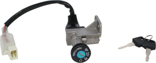 Ignition Key Switch - 4 pin Male, Metal, Steering Lock