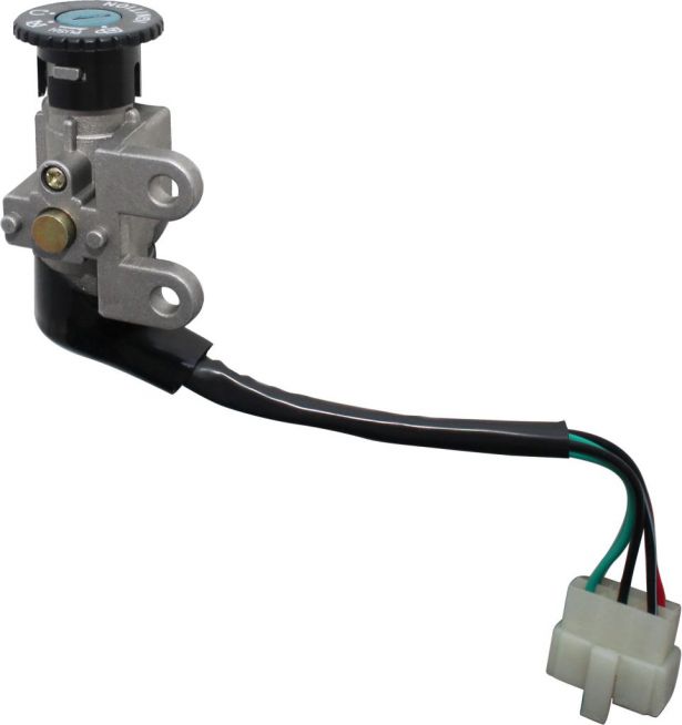 Ignition Key Switch - 5 Wire, 6 pin Male, Metal, Steering Lock, Scooter, GY6