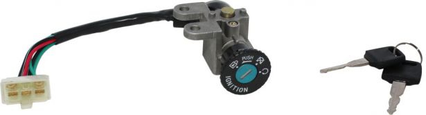 Ignition Key Switch - 5 Wire, 6 pin Male, Metal, Steering Lock, Scooter, GY6