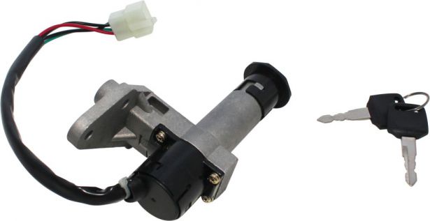 Ignition Key Switch - 4 Wire, 4 pin Male, Metal, Steering Lock, Scooter, GY6