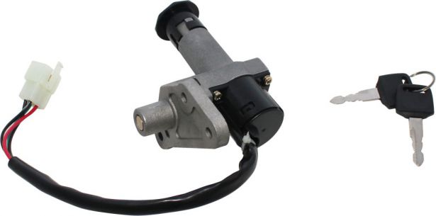 Ignition Key Switch - 4 Wire, 4 pin Male, Metal, Steering Lock, Scooter, GY6