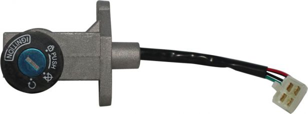 Ignition Key Switch - 4 Wire, 4 pin Male, Metal, Steering Lock, Scooter, GY6