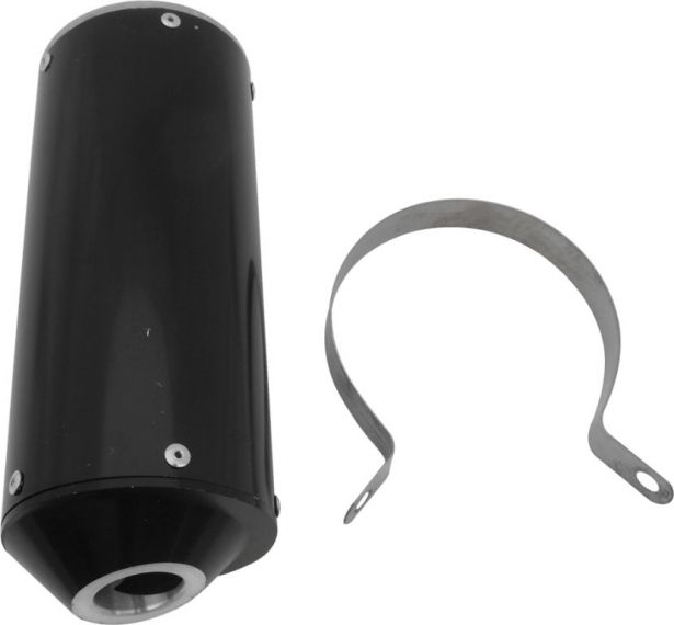 Muffler - Aluminum, With Mounting Bracket, Black 