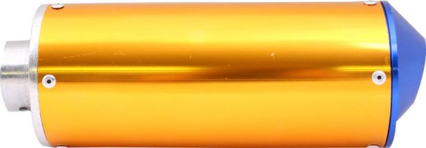 Muffler - Aluminum, With Mounting Bracket, Gold and Blue