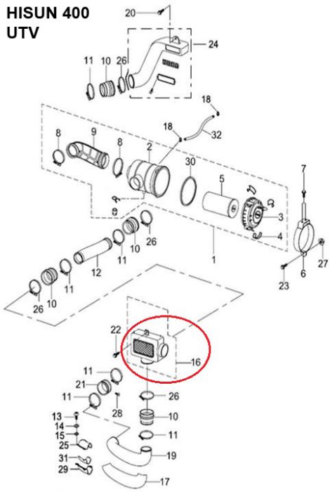 Air Filter Box - Air Cleaner Box, 400cc, 500cc, 700cc, 800cc Hisun