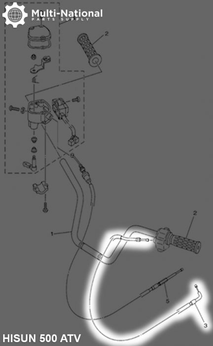 Throttle Cable - Angled Connector, 88.6cm, 400cc, 500cc, 700cc, 800cc Hisun