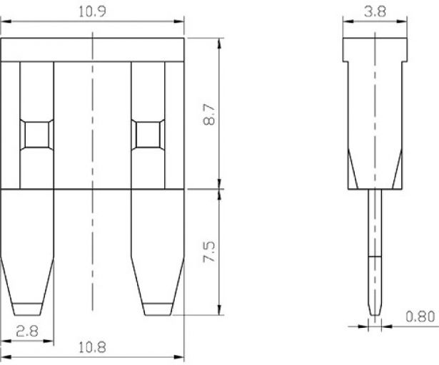 Mini Fuse - 2A, Grey (10pcs)