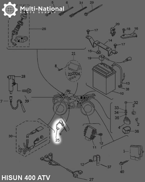 Brake Light Switch - ATV/UTV, 400cc to 800cc, Hisun, Rear Brake