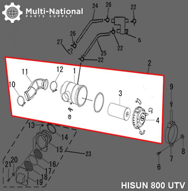 Air Filter Assembly - Air Cleaner Box, UTV, Hisun, 800cc