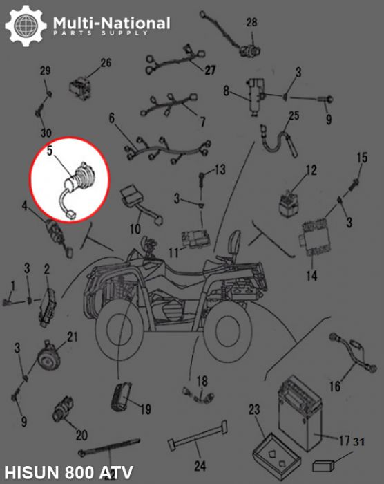 Cigarette Lighter Socket - 12V, UTV, 400-800cc, Hisun