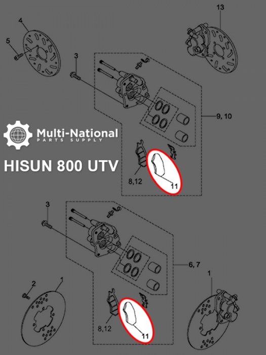 Brake Pads - 400cc to 800cc, Hisun,  ATV, Front Inner, Ceramic