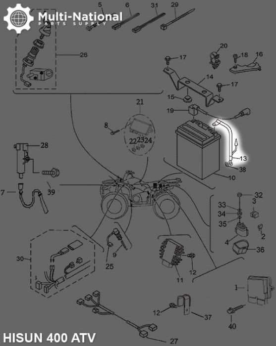 Battery Cable - Negative, ATV, Hisun, 400cc