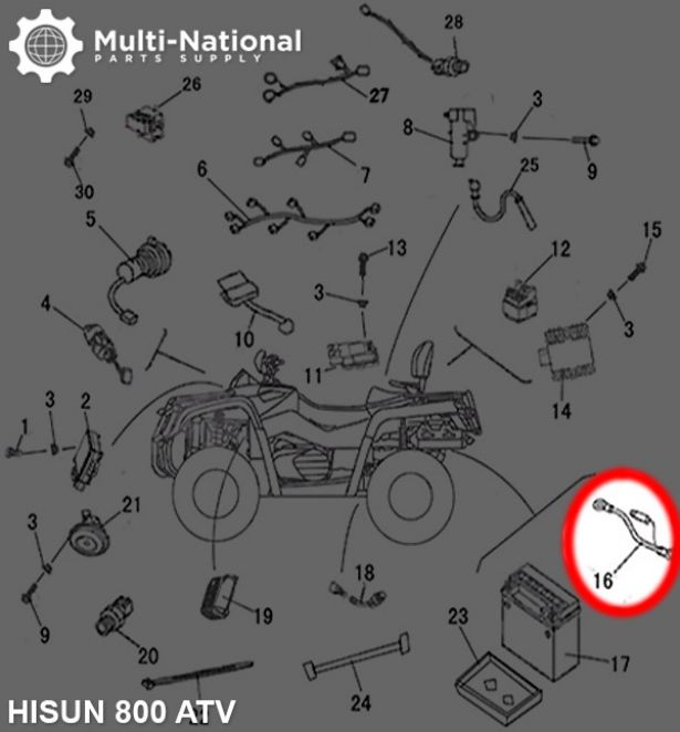 Battery Cable - Negative, ATV, Hisun, 800cc