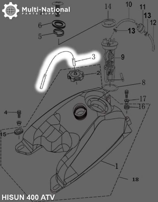 Fuel Tank Vent Pipe - ATV, Hisun, 400-700cc