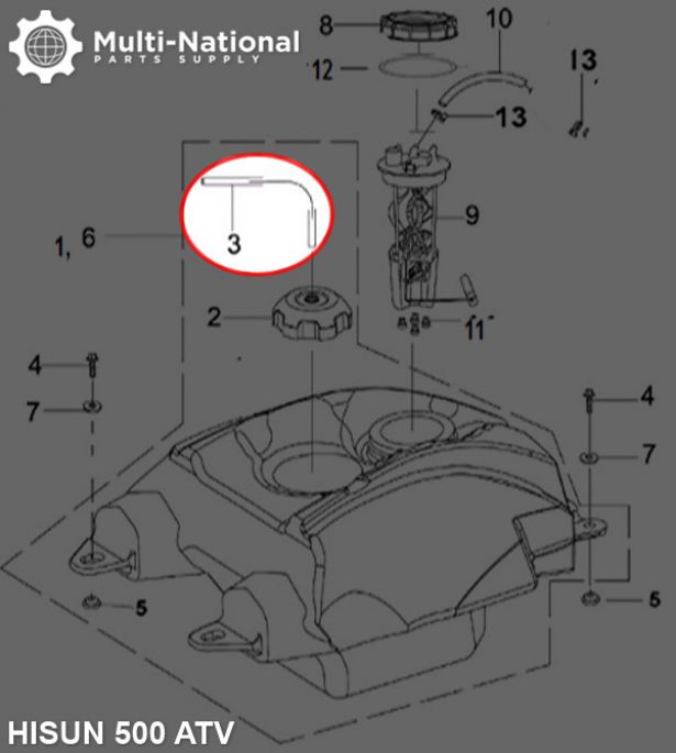 Fuel Tank Vent Pipe - ATV, Hisun, 400-700cc