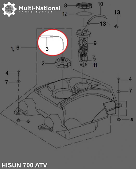 Fuel Tank Vent Pipe - ATV, Hisun, 400-700cc