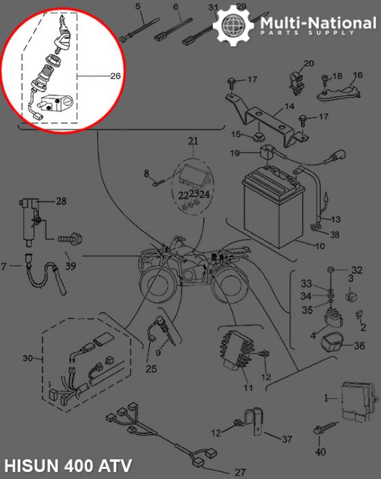 Ignition Key Switch - ATV, Hisun, 400cc