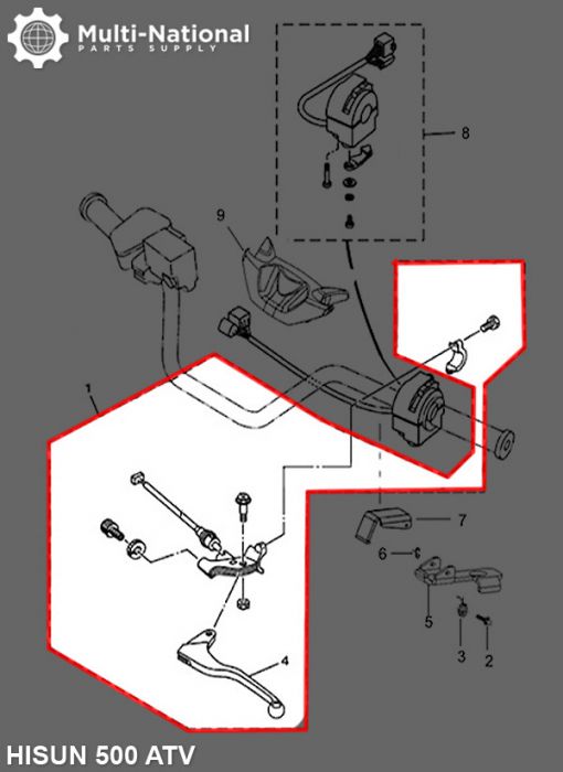 Brake Lever - Left Hand Assembly, ATV, Hisun, 400-700cc