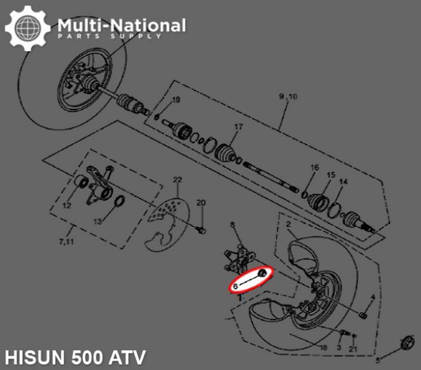 Slotted Nut - Castle Nut, M22-1.5, Hisun, 500-800cc, ATV/UTV (1pc)