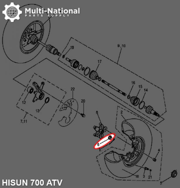 Slotted Nut - Castle Nut, M22-1.5, Hisun, 500-800cc, ATV/UTV (1pc)