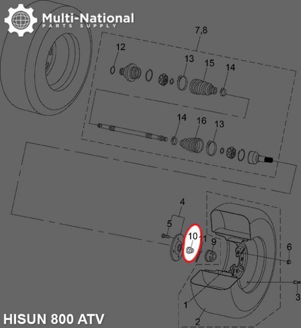 Slotted Nut - Castle Nut, M22-1.5, Hisun, 500-800cc, ATV/UTV (1pc)