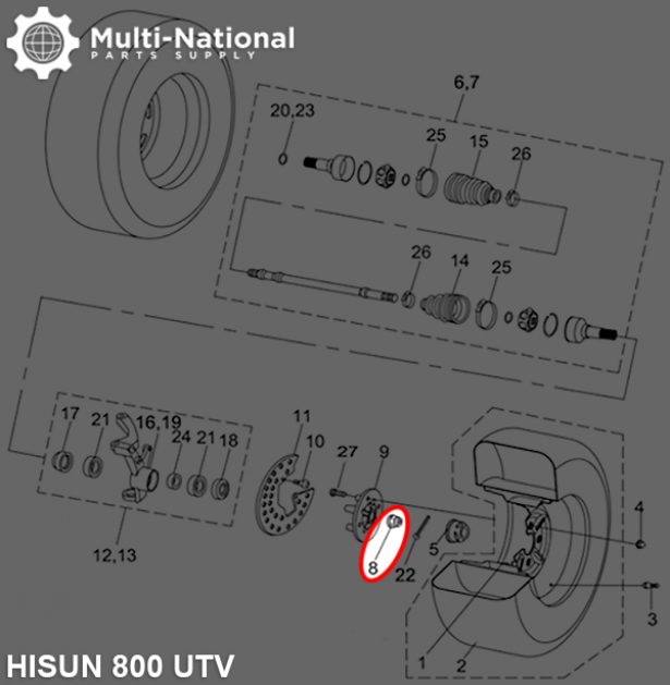 Slotted Nut - Castle Nut, M22-1.5, Hisun, 500-800cc, ATV/UTV (1pc)