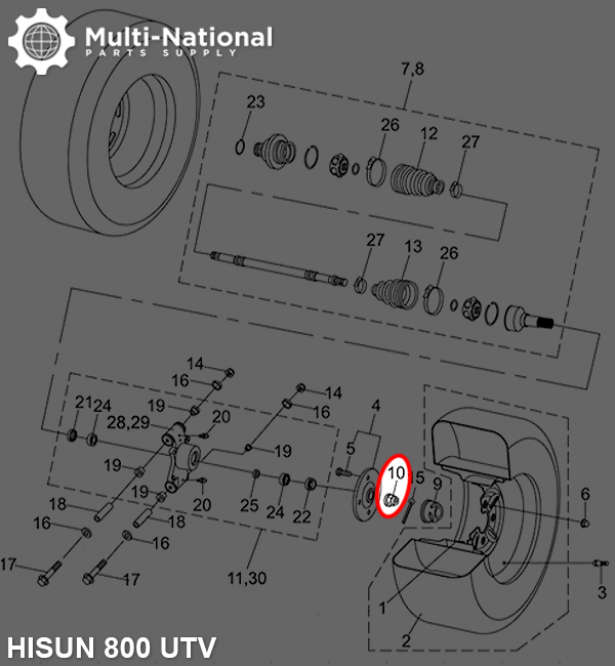 Slotted Nut - Castle Nut, M22-1.5, Hisun, 500-800cc, ATV/UTV (1pc)