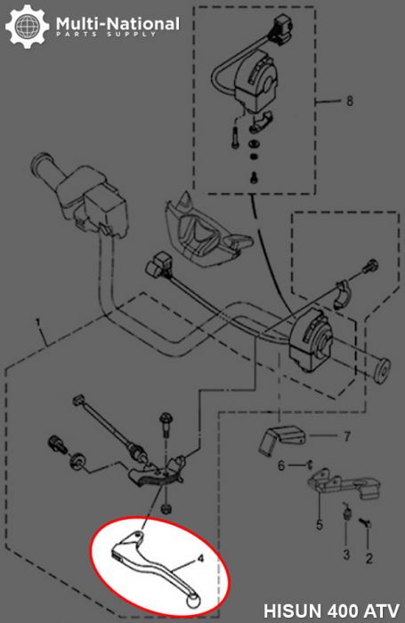 Brake Lever - Left Hand, ATV, Hisun, 400-700cc
