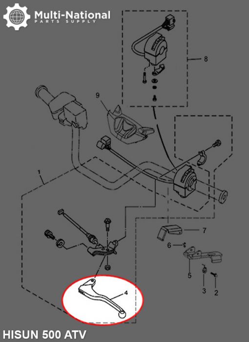 Brake Lever - Left Hand, ATV, Hisun, 400-700cc
