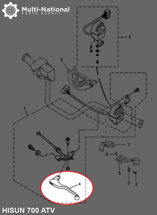Brake Lever - Left Hand, ATV, Hisun, 400-700cc