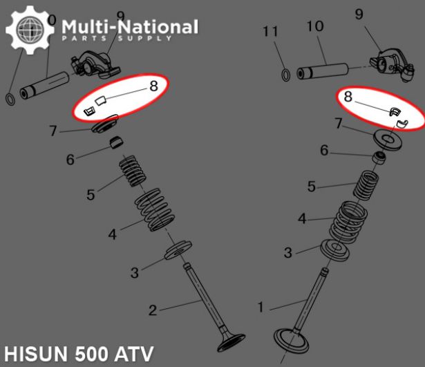 Valve Lock Clip - Seat Valve Spring, Hisun, 400-500cc, ATV/UTV (2pcs)