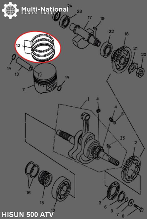 Piston Rings - 86mm, Hisun, 400-500cc, ATV/UTV (5pcs)