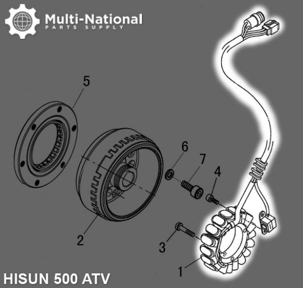 Stator - Magneto Coil, 18G, 5 Wire, 500-700cc, Hisun