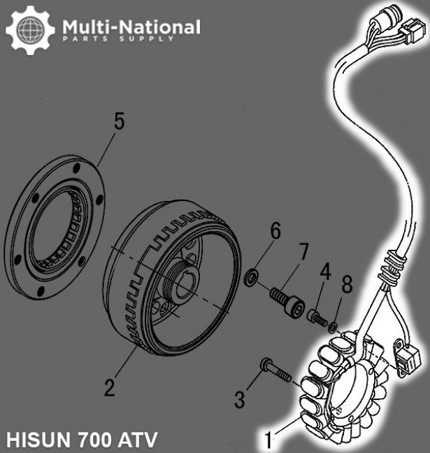 Stator - Magneto Coil, 18G, 5 Wire, 500-700cc, Hisun