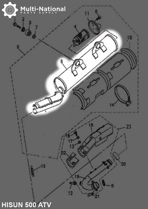 Exhaust Tube and Muffler - Exhaust Pipe and Muffler, Exhaust Manifold, ATV, Hisun, 500-700cc