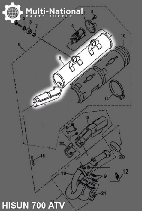 Exhaust Tube and Muffler - Exhaust Pipe and Muffler, Exhaust Manifold, ATV, Hisun, 500-700cc