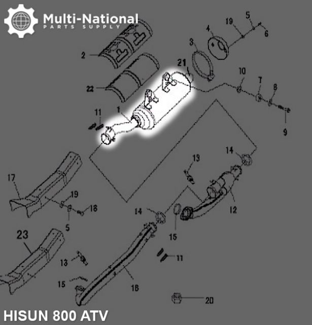 Exhaust Tube and Muffler - Exhaust Pipe and Muffler, Exhaust Manifold, ATV, Hisun, 800cc
