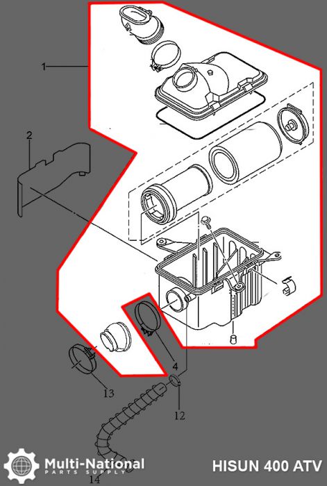 Air Filter Assembly - Air Cleaner Box, ATV, Hisun, 400cc