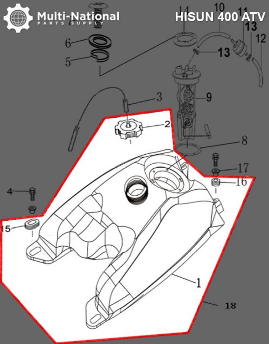 Gas Tank - ATV, Hisun, 400cc