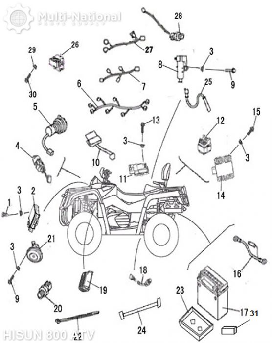 Auxiliary DC Plug - 12V, ATV, Hisun, 400-800cc