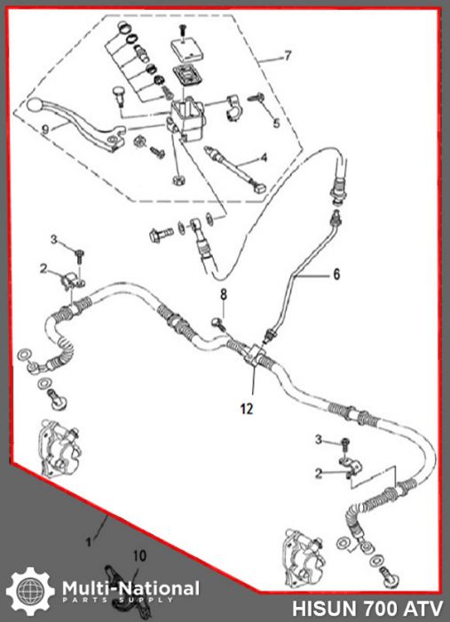 Hand/Front Brake Lever and Double Caliper Assembly - ATV, Hisun, 500-700cc