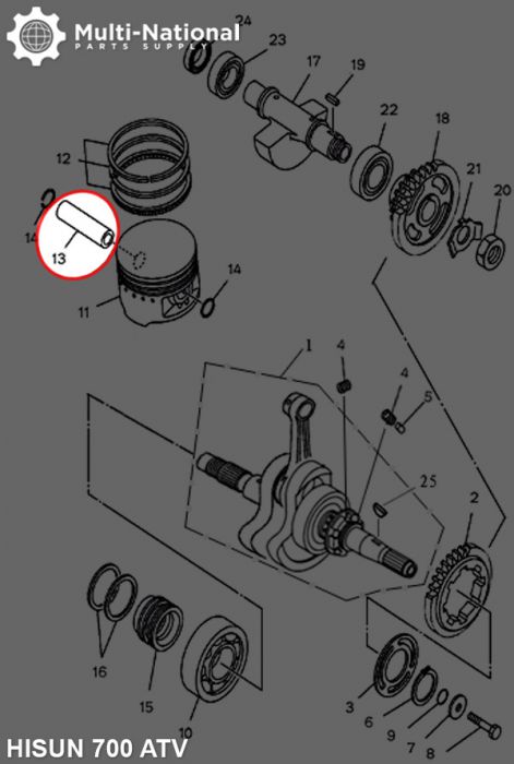 Wrist Pin - ATV, Hisun, 700cc