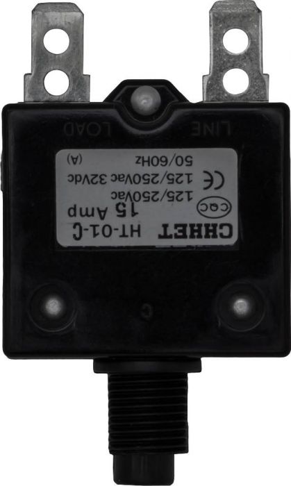 Circuit Breaker - Push Button, 15A, HT-01C, 125/250VAC, 32/50VDC