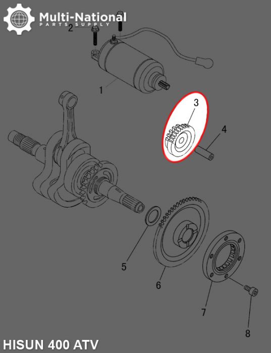 Starter Gear - Double Gear, 58T/19T, Hisun, 400cc, ATV/UTV