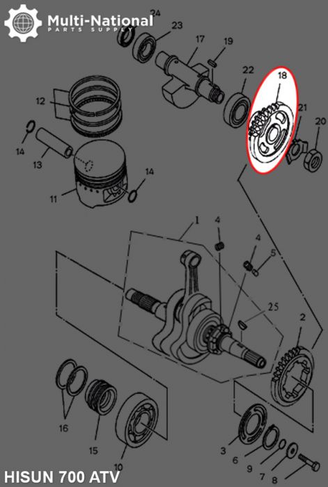 Driven Gear - Double Gear, 44T/31T, ATV, Hisun, 500-700cc