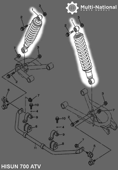 Shock - 365mm, 10mm Spring, Adjustable, Hisun, Rear, 500-700cc