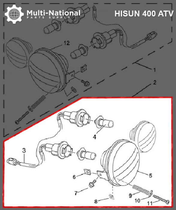 Front Light - 400cc, ATV, Hisun, Left