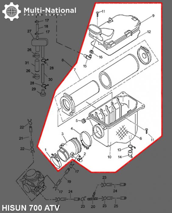 Air Filter Assembly - Air Cleaner Box, ATV, Hisun, 500-700cc