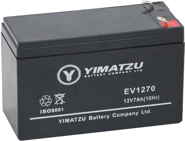 Battery - EV1207, 12V 7.0AH, Yimatzu T2 Terminals